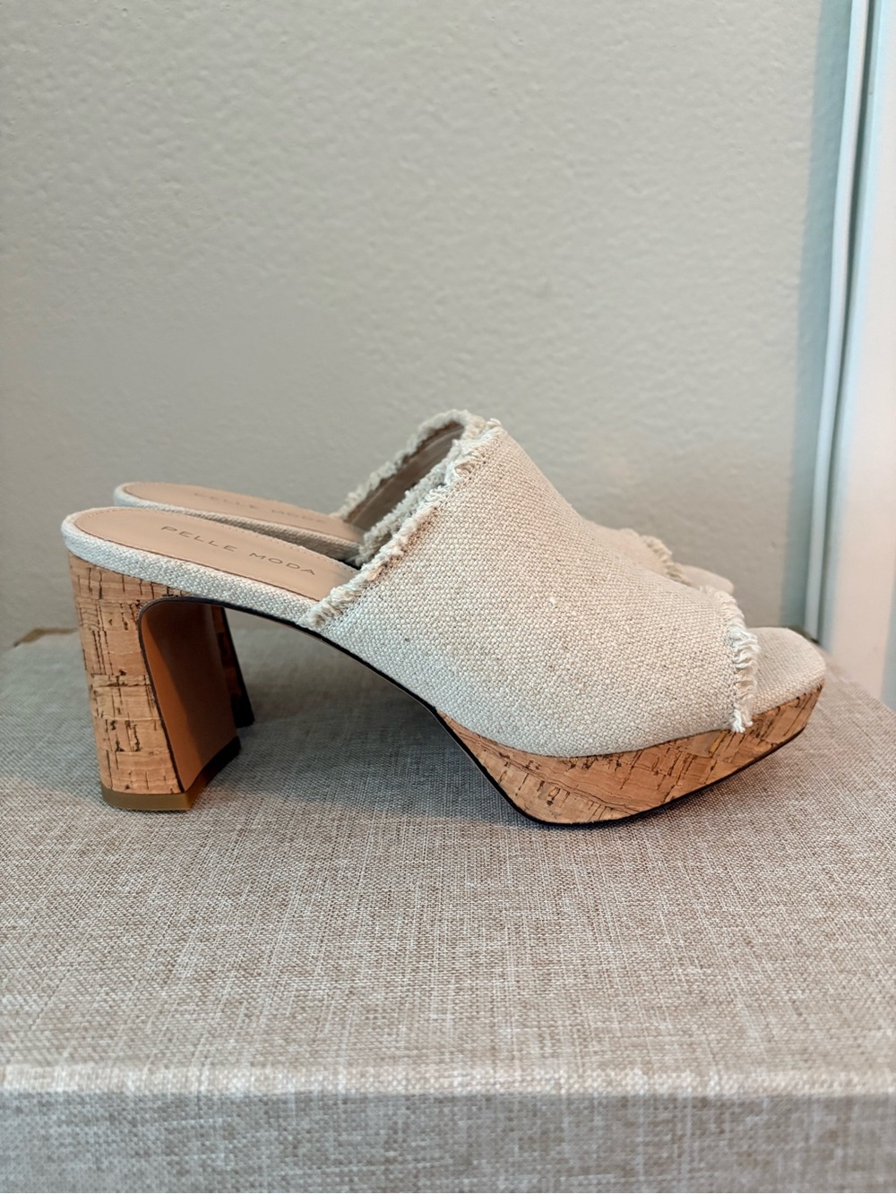 Pelle Moda Natural Linen Cork Platform Mule - Picture 2 of 7